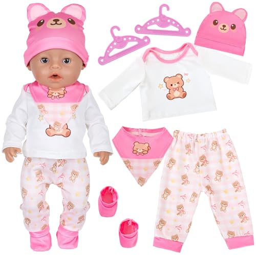 14-18 tum dockkläder: Rosa björn 5-delat set
