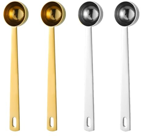 4 PCS 5g Scoop for Stainless Steel, Two Pieces in Gold, Two Pieces in Silver, Scoops forFood Multifunctional 5 Gram Scoop, Protein Scoop, Long Handle Coffee Scoops forPowder Matcha Rituals & Protein