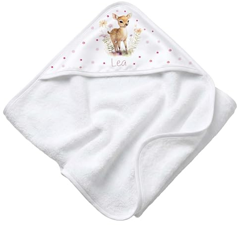 Kidsmood - personalisiertes Kapuzenhandtuch Baby | Niedliches Babyhandtuch mit Namen - Flauschig & sicher für zarte Babyhaut Liebevolles Geschenk zur Geburt Mädchen & Jungen (80x80 cm | REH Wiese)