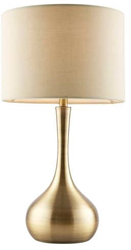 Brass Touch Dimmable Table Lamp with Taupe Fabric Shade