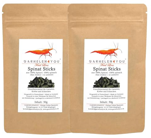 SHRIMP4YOU GARNELEN4YOU® Bâtonnets d'épinards | Nourriture pour crevettes de qualité supérieure | Emballage Durable | Fabriqué en Allemagne | Granulés Alimentaires pour crevettes, crabes, escargots &