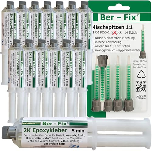 Ber-Fix 5 Min Kleber 14x25g – 2K Epoxidharz Vorratspack – Echter Klebstoff für Holz, Metall & Kunststoff