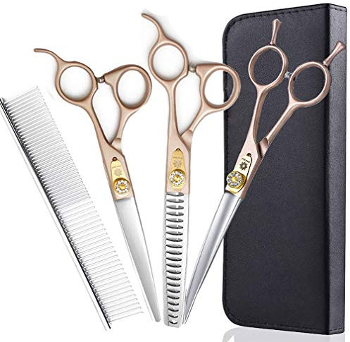 Dream Reach Fellschere Hundeschere 7 Inch professionelles Tierpflege Set aus 440C japanischer Edelstahl gerade&Gebogene&ausdünnen Schere(25%-35% Ausdünnungsrate) Set (7-Zoll-Fellschere Set 02)