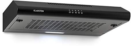 Klarstein Capannina - Cappa sottopensile, Cappa aspirante, Aspirazione/Ricircolo, Larghezza: 60 cm, Portata max: 166 m³/h, EEC C, 3 livelli di aspirazione, Acciaio inox, Illuminazione LED, nero