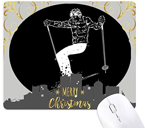sport d'hiver ski de fond noir patron la nuit de noël, tapis de souris en caoutchouc