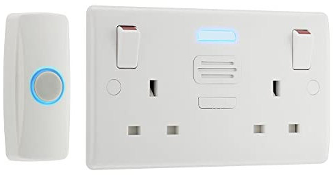 BG Electrical 822BELLWireless DoorBell with IP44 Rated Push Button and Double Power Socket, Battery Operated, White Moulded, Round Edge
