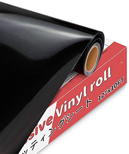 YRYM HT Vinylfolie Plotter, Glänzend Schwarz, 30cm x 305cm | Permanente Plotterfolie, Rollen Selbstklebend, Für Bastelprojekte, Für Schilder, Für Scrapbooking, Für alle Plotter