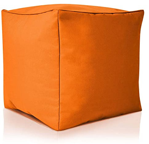 Green Bean Sitzsack-Hocker 40x40x40cm mit EPS-Perlen Füllung - Fußhocker Fußkissen Sitz-Pouf für Sitzsäcke - Bodenkissen für Kinder und Erwachsene - Fußablage Sitzkissen Sitzhocker Orange