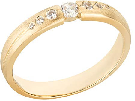 Ardeo Aurum Damenring aus 375 Gold Gelbgold mit Zirkonia Spannfassung massiv matt Trauring Modell 241 Größe 52