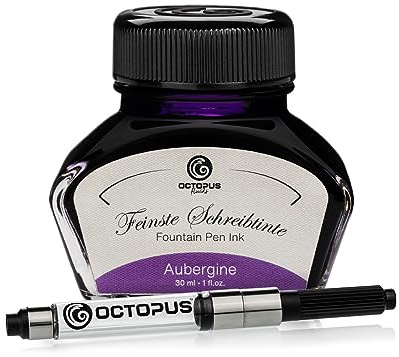 Octopus Fluids Füllhaltertinte Aubergine, mit Tinten-Konverter, 30 ml | Mit Tinten-Konverter, farbintensive Aubergine-Schreibtinte mit schönem Shading und leichtem Sheen