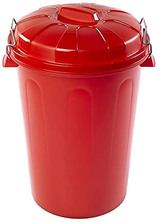 Acan Tradineur - Cubo de basura de plástico con asas metálicas, contenedor de residuos, papelera con tapa, reciclaje, industrial, hogar, fabricado en España (Rojo, 100 litros, 74,5 x 57 x 52 cm)