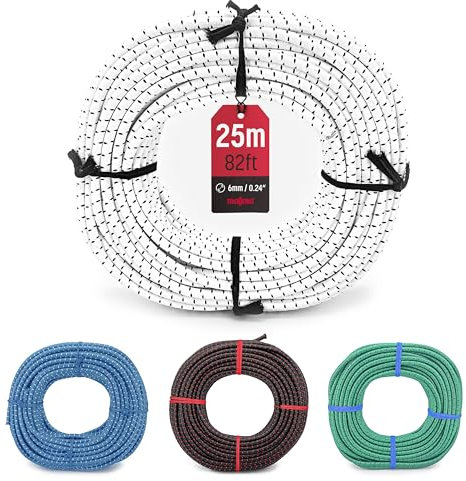 Magma Rotolo di Corda Elastica | Corde Elastiche da 6 mm di Diametro per Pesca, Vela, Campeggio, e Fissaggio Teloni | Extra Forte, Per Interno, Esterno, Giardino e Auto (25, Bianco)