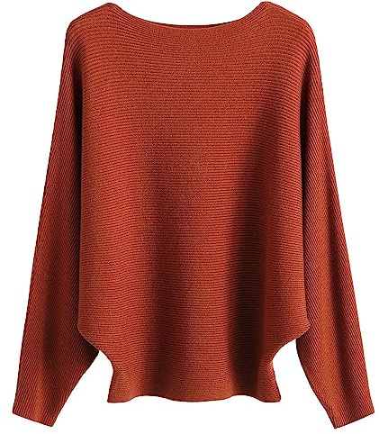FULIER Båthals fladdermusärm Dolman lösa stickade tröjor och pullovers jumper toppar för kvinnor en storlek, Kola, one size