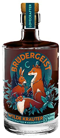 Brüdergeist Wilde Kräuter | Premium Kräuterlikör | Regionale Kräutermazeriert in Weizenkorn | Ingwer im Abgang spürbar | Hergestellt am Niederrhein | 33% Vol. | 500ml | Schmuckflasche