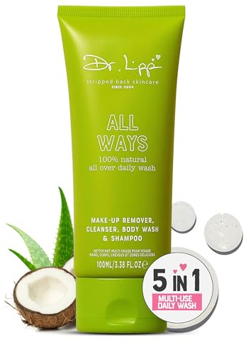 Dr. Lipp All Ways Cleanser 100ml – Gel Nettoyant 5-en-1 pour le Visage, le Corps, les Cheveux, le Rasage et le Démaquillage – 100% Naturel avec Aloe Vera & Huile de Coco – Format Voyage Multi-primé
