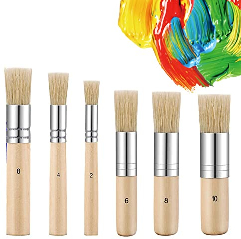 Schablonierpinsel, Holz Schablone Pinsel, Borstenpinsel Set Rund, Stupfpinsel, für Acryl, Öl Gemälde, Aquarell Malerei, Schablone Project, Karte Machen und DIY Art Crafts, 6 Stücke