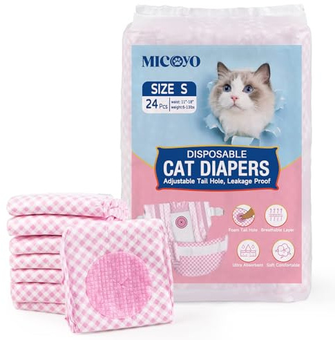 MICOOYO 24 strati super assorbenti per cani femmine e gatti, fori in schiuma regolabili, pantaloni usa e getta
