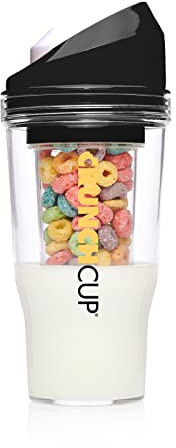CRUNCHCUP XL Black - Portable Plastic Cereal Cups for Breakfast On the Go, To Go Cereal and Milk Container for your favorite Breakfast Cereals, No Spoon or Bowl Required