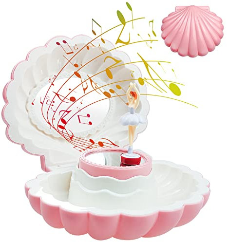 Schmuckkästchen Mädchen mit Musikalischen Melodien, Schmuckkasten für Kinder Spieluhr in Form einer Muschel, Ideales Geburtstagsgeschenk für Mädchen