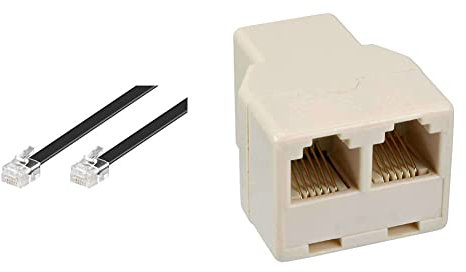 goobay 50321 Modularanschlusskabel 3 Meter, Schwarz - RJ12-Stecker (6P6C) auf RJ12-Stecker (6P6C) & InLine 69999B Modular Verteiler, 1x RJ12 Buchse auf 2x RJ12 Buchse