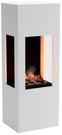 GLOW FIRE Wasserdampf Kamin BÖLL (Standkamin) - Elektrokamin mit realistischen LED 3D-Flammen, Knistereffekt & Fernbedienung, 54x145x44 cm - Opti-Myst 400 Elektro Kamin mit Holz-Deko, Weiß