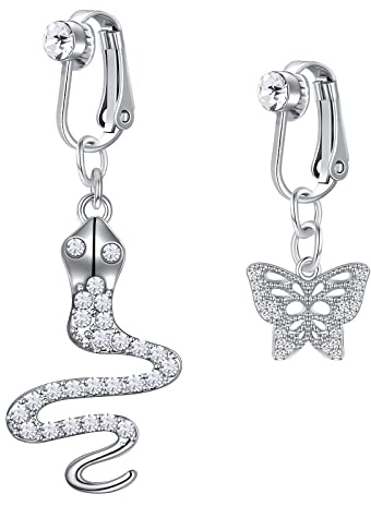 Mayhoop 2-3Pcs Faux Piercing Nombril Clip On Piercing Nombril Acier Chirurgical Fake Piercing de Nombril avec Coeur Papillon CZ Dangle Faux Anneaux Nombril Non Percé Piercing Bijoux