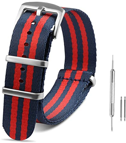 RoYiio Nato klockarmband för stötdämpningsbredd 20 mm, spänne i rostfritt stål, bekvämt andas, premium ballistiskt nylonband för kvinnor och män – tibetansk röd