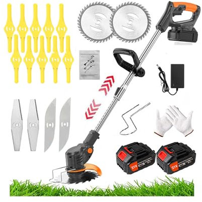 Tagliaerba con batteria a batteria, tagliaerba a batteria, con batteria da 24 V, decespugliatore e trimmer a batteria, girevole a 90°, per il taglio del prato, per la cura del vialetto e del giardino
