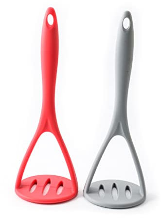 DOITOOL Red Silicone Potato Masher Food Grade Vegetable Ricer Stainless Steel Fruit Press Kitchen Tool