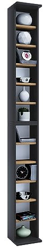 VCM Holzregal stehend | platzsparender CD Schrank für 204 CDs oder 72 DVDs | Maße: H. 180 x B. 21 x T. 20 cm | Elegantes DVD Regal stehend | Blu-Ray Regal | CD Regal - Bigol