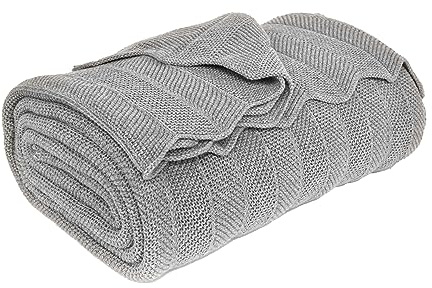 nielsen HOME Wohndecke Milo fein gestrickt, 150x200 cm, Hellgrau, 100% Baumwolle, Fischgrat-Optik