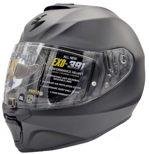 Scorpion Exo-391 Solid Negro Mate | Casco de Moto Integral Unisex Hombre y Mujer Homologado ECE 22.06 (L)