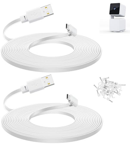 Smays 2-Pack 20 ft Cable for WYZE Cam Pan v3 Camera, Flat Micro USB Extension Power Cord, 90 Degree White