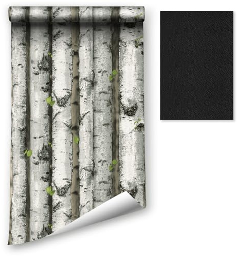 LZH-LP Carta da parati stacca e incolla, 44.5x1200CM contatto con foresta di betulle Carta da parati autoadesiva Pellicola in vinile rimovibile con toppa di riparazione in pelle autoadesiva