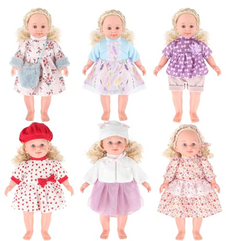 deAO Vestiti per Bambole - Confezione da 6 Vestiti per Bambole 33cm 36cm con Camicetta, Pantaloni, Vestito e Cappello, Giocattoli di Ruolo per Bambini (6 Vestiti Carini, Senza Bambola)