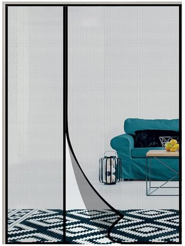 Fliegengitter Tür Insektenschutztür Insektenschutzrollo Schiebetür mit Full Frame Klettverschluss & Eingenähten Gewichten,-140x255 cm-Schwarz