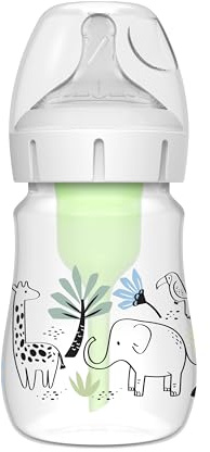 Dr. Brown’s Biberón Anticólicos de Boca Ancha Options+ Selva 150 ml - Sistema Patentado con Ventilación Interna - Tetina Nivel 1 de Flujo Lento +0 Meses - Silicona Médica y Polipropileno Sin BPA