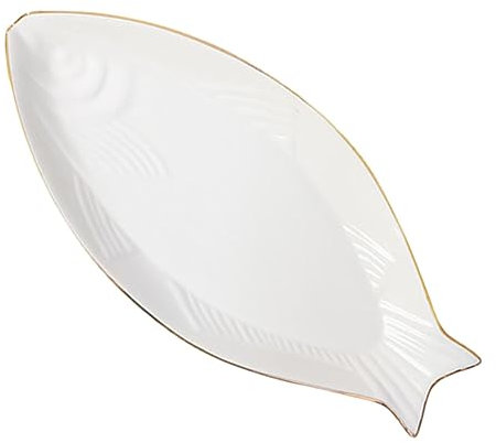 MOLUCKFU Assiette À Poisson En CéRamique 29 Cm Plat De Service En Porcelaine Forme Poisson Pour Sushi Fromage Et Dessert Usage Quotidien Et Restaurant