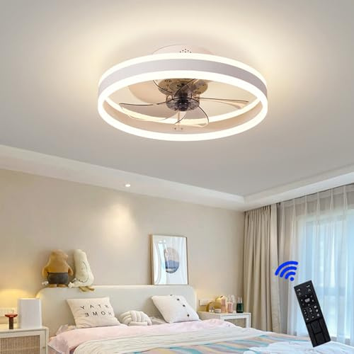 Haloppe 20 Inch Ceiling Fan with Lights,Dimmable LED Ceiling Fan with 6 Speed&3 Color,Low Profile Ceiling Fan with 5 Blades&Remote/APP Control for Living Room Office White