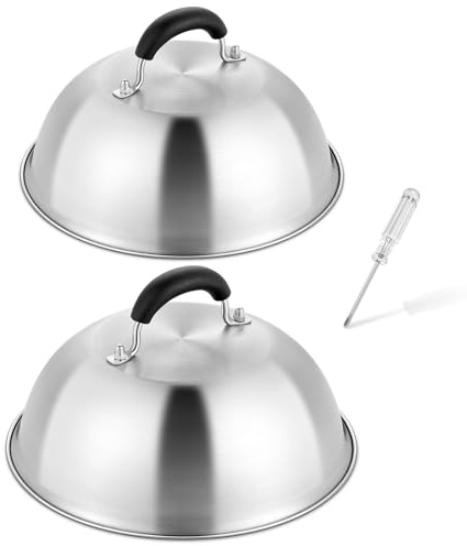 HaSteeL 9.7 Inch Melting Dome, Stainless Steel Basting Cover Set, Heavy Duty Round Metal Dome for Indoor Outdoor Flat Top Griddle Teppanyaki Cooking Steaming Grilling Barbecue, Dishwasher Safe, 2 PCS