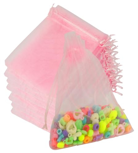 Organza-Beutel, Organza-Beutel, 12,7 x 17,8 cm, rosa, durchsichtige Partybeutel mit Kordelzug, Netzbeutel, Schmuck-Geschenkbeutel, kleine Netz-Geschenkbeutel, Süßigkeitenbeutel für Hochzeit,