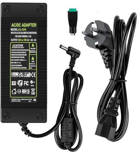 GPJYD 120W Netzteil 12V 10A, AC 100-240V auf 12V DC LED Trafo Adapter | 5.5x 2.5mm Steckers, mit DC Stromanschlüsse, 12V Netzteil für 5050 2835 LED