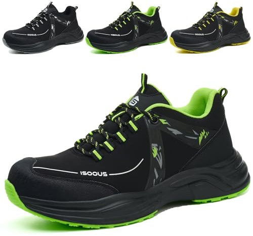 Zapatos de Seguridad para Hombre Mujer Zapatillas Trabajo Ligero Calzado Trabajo con Punteras de Acero Antideslizante Verde 42
