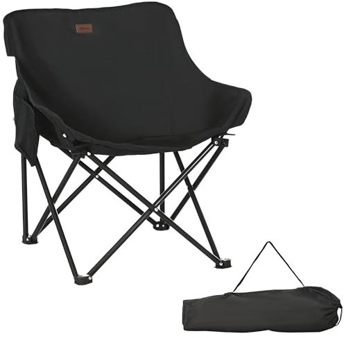 Outsunny Campingstuhl 2er Set Faltbar mit Stahlrahmen Holzoptik Schwarz