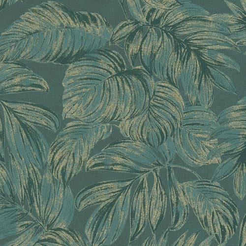 Carta da parati natura Profhome 393401-GU Carta da parati TNT leggermente strutturata con ornamenti floreali ed accenti metallici verde oro 5,33 m2
