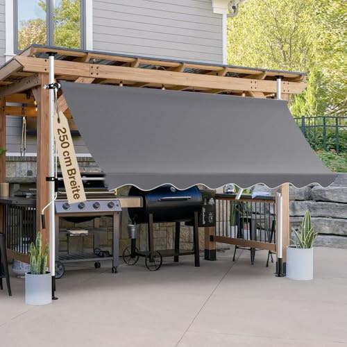 arvioo Klemmmarkise Sonnenschutz, Dein Flexibler Schattenspender, Markise Balkon ohne Bohren 250 cm Breit, Markise Balkon Höhenverstellbar & Winkelverstellbar & UV-beständig & Wetterfest (Anthrazit)