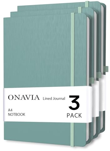 ONAVIA A4 Liniert Notizbuch, Notebook Hardcover, 80 Blätter (160 Seiten) 80 g/m², 7mm Linienabstand für zu Hause, Schule und Arbeit, Grün (3 Stücke)