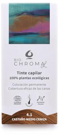 Tinte Vegetal Ecológico | Coloración Permanente para el pelo | 4.1 - Castaño Medio Ceniza | Sin Amoníaco, sólo plantas naturales.