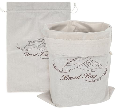 Tokenhigh 2 Pcs Linen Bread Bags, 51x36cm Bread Storage Bag for Homemade Breads, Extra Large Bread Keeper Bag with Drawstring, Reusable Artisan Bread Bags for Bread & Food Storage