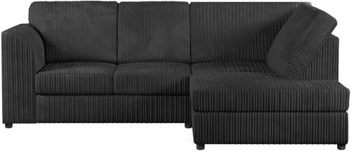 Bliss Furniture's Luxurious Jumbo Cord High Back 4-Seater Right Hand Corner Sofa in Soft Cord Fabric: Transform Your Living Space and Style (Black, Right Hand Corner)